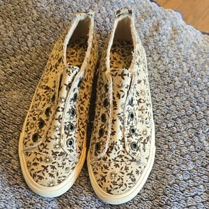 Blowfish Beige and Black Floral Slip-On Sneakers